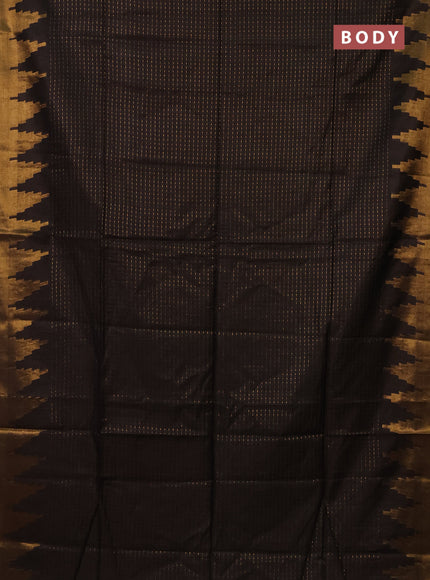 Semi bamboo saree coffee brown with allover zari weaves and temple design zari woven border