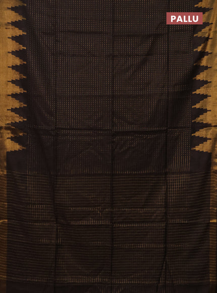Semi bamboo saree coffee brown with allover zari weaves and temple design zari woven border