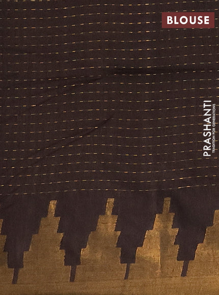 Semi bamboo saree coffee brown with allover zari weaves and temple design zari woven border