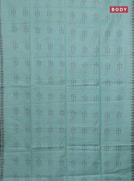 Semi bamboo saree pastel green with allover checked pattern & thread buttas and woven border