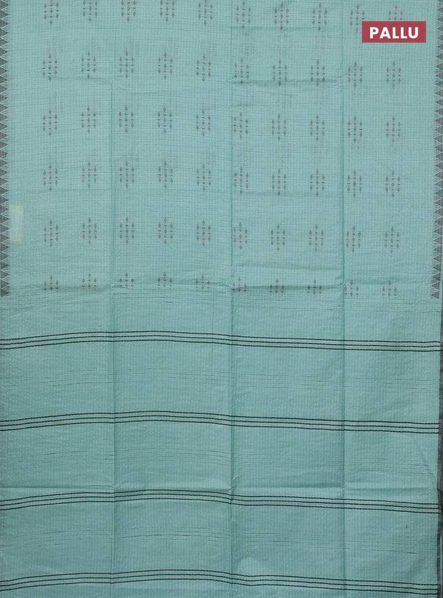 Semi bamboo saree pastel green with allover checked pattern & thread buttas and woven border