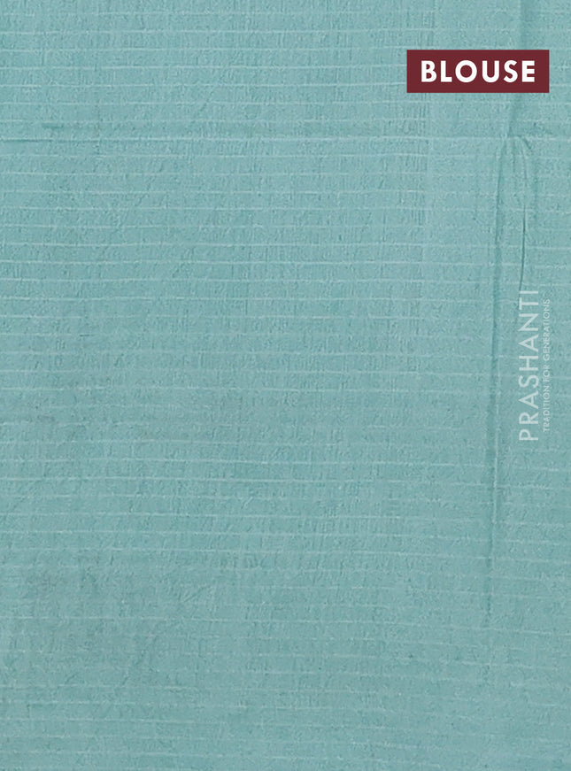 Semi bamboo saree pastel green with allover checked pattern & thread buttas and woven border