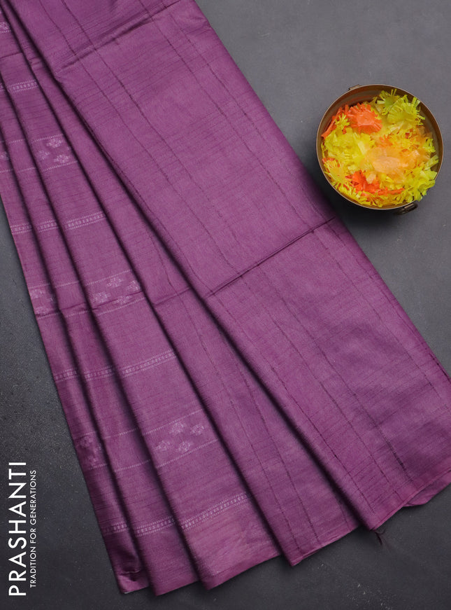 Semi bamboo saree purple with allover thread weaves in borderless style