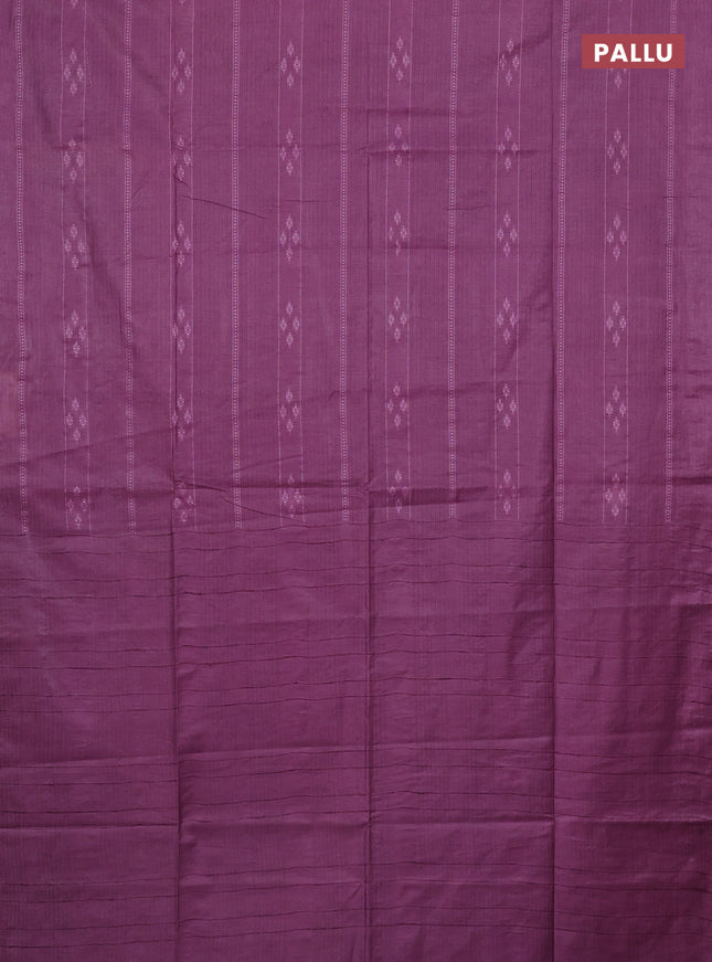 Semi bamboo saree purple with allover thread weaves in borderless style