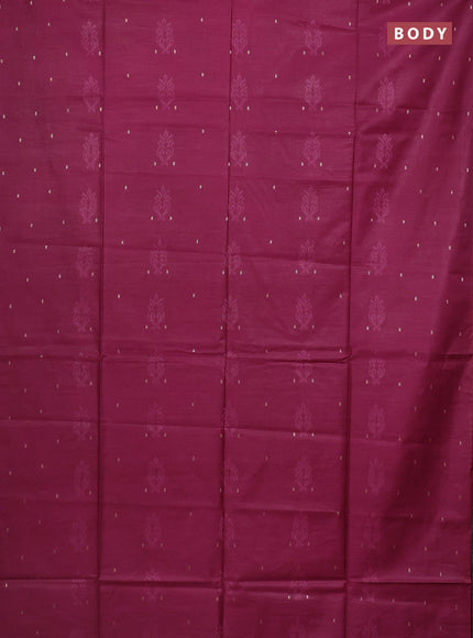 Semi bamboo saree dark magenta pink with thread & zari woven buttas in borderless style