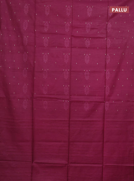 Semi bamboo saree dark magenta pink with thread & zari woven buttas in borderless style
