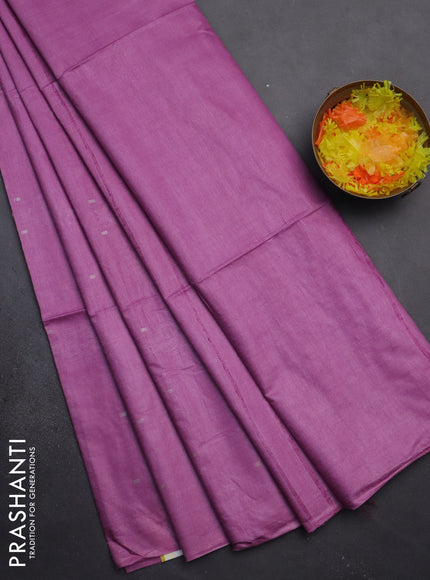Semi bamboo saree lotus pink with thread & zari woven buttas in borderless style