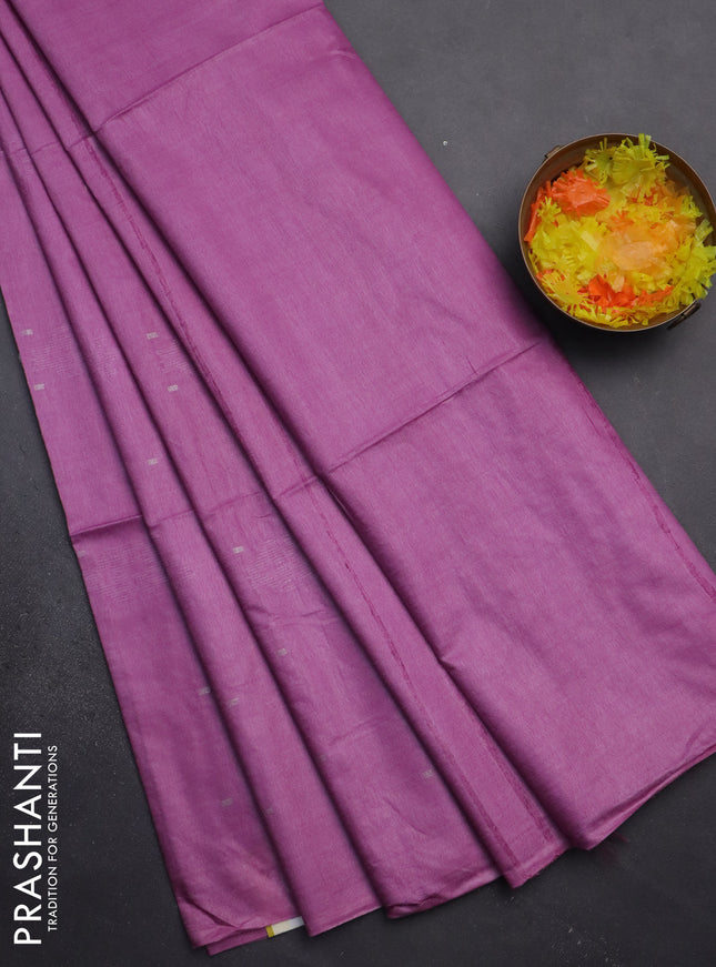 Semi bamboo saree lotus pink with thread & zari woven buttas in borderless style