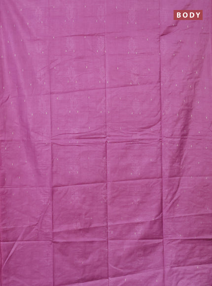 Semi bamboo saree lotus pink with thread & zari woven buttas in borderless style