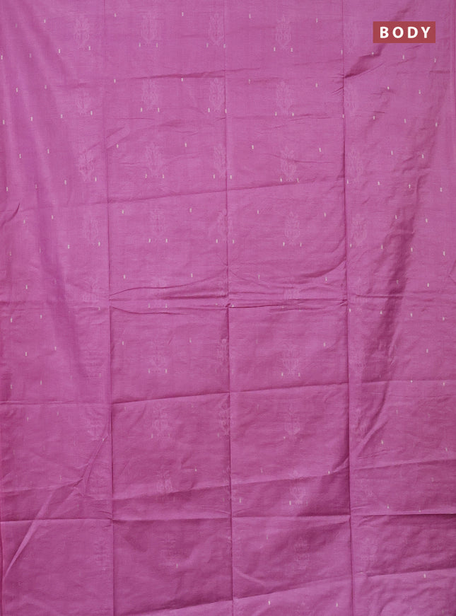 Semi bamboo saree lotus pink with thread & zari woven buttas in borderless style