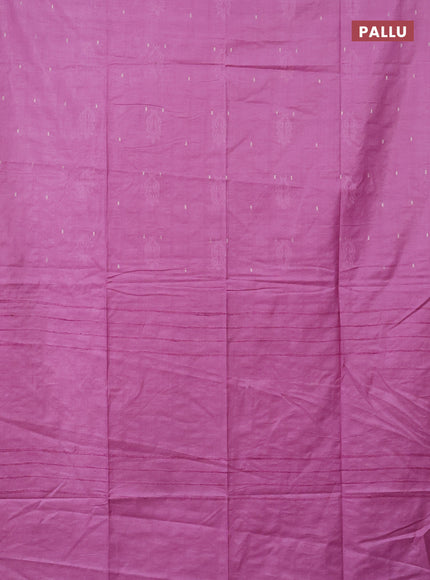 Semi bamboo saree lotus pink with thread & zari woven buttas in borderless style