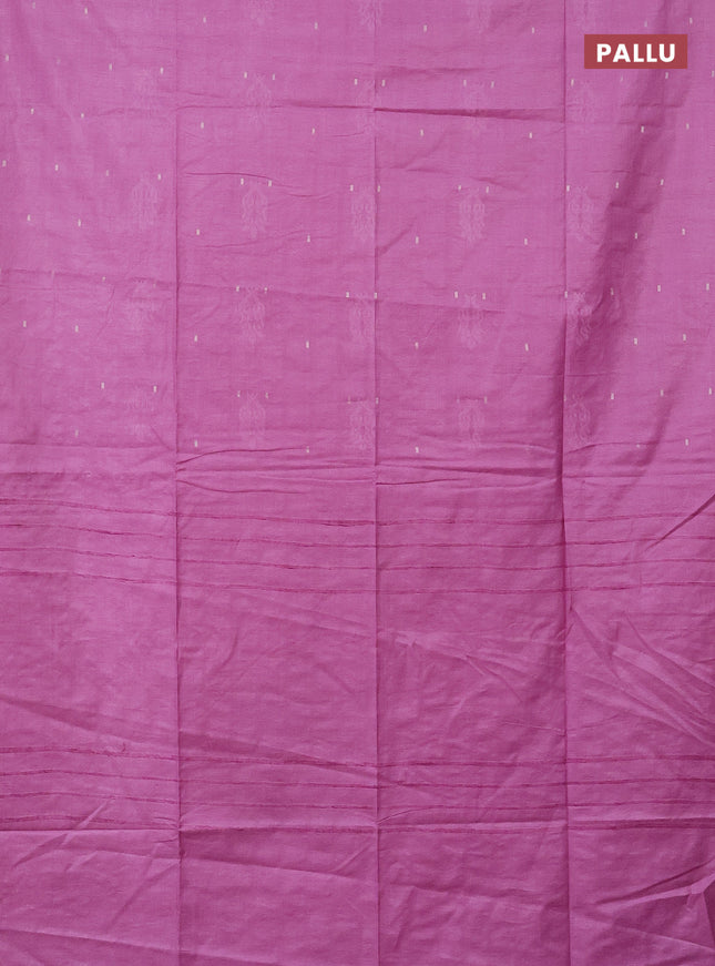 Semi bamboo saree lotus pink with thread & zari woven buttas in borderless style