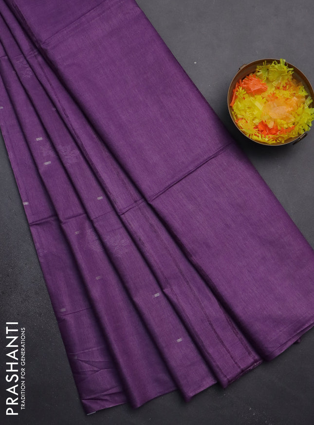 Semi bamboo saree lavender with thread & zari woven buttas in borderless style