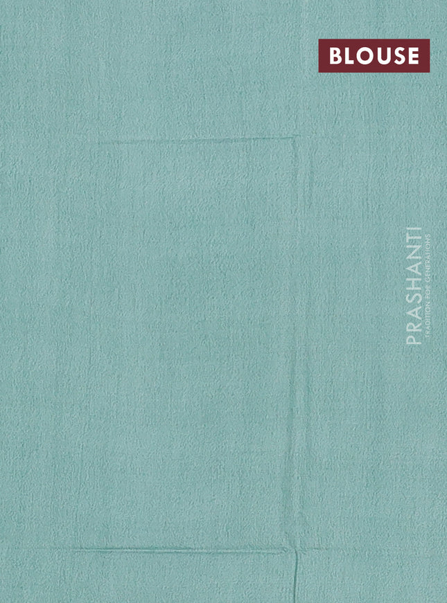 Semi bamboo saree teal green shade with thread & zari woven buttas in borderless style