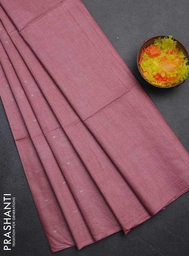 Semi bamboo saree peach pink with thread & zari woven buttas in borderless style