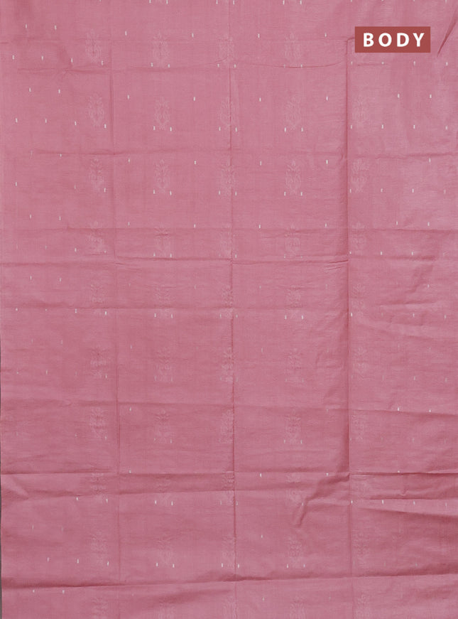 Semi bamboo saree peach pink with thread & zari woven buttas in borderless style