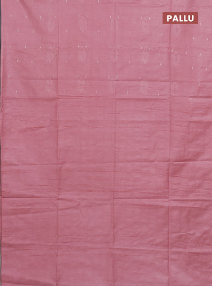 Semi bamboo saree peach pink with thread & zari woven buttas in borderless style