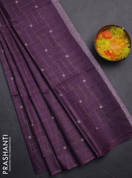 Semi bamboo saree lavender with allover thread weaves in borderless style