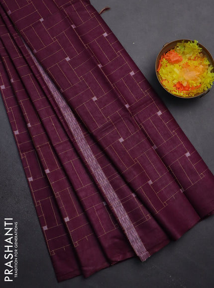 Semi bamboo saree wine shade with allover thread weaves in borderless style