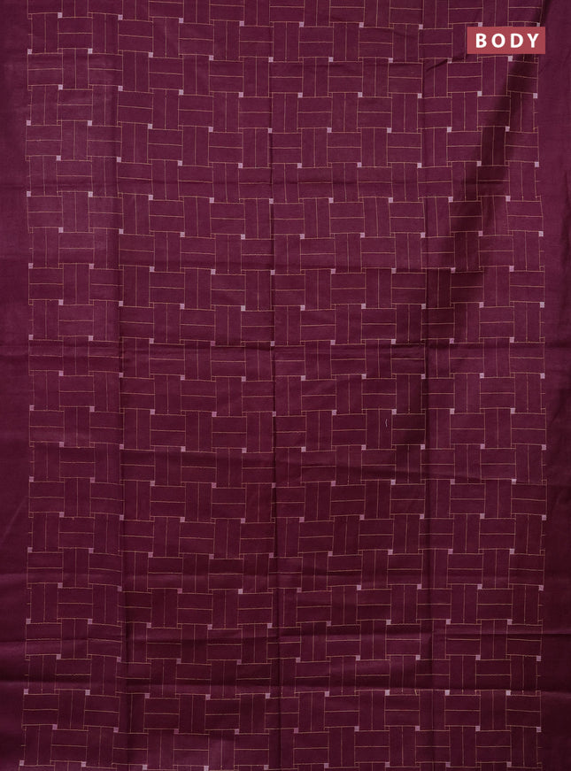 Semi bamboo saree wine shade with allover thread weaves in borderless style