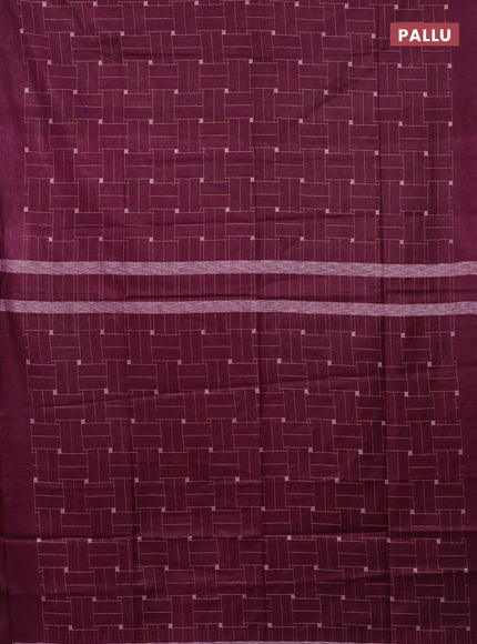 Semi bamboo saree wine shade with allover thread weaves in borderless style