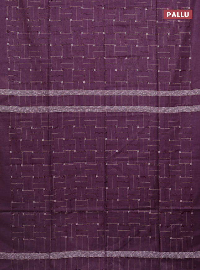 Semi bamboo saree lavender with allover thread weaves in borderless style