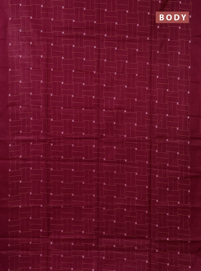 Semi bamboo saree magenta pink with allover thread weaves in borderless style