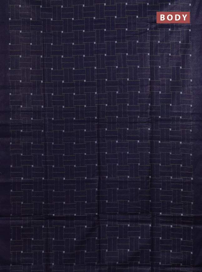 Semi bamboo saree navy blue with allover thread weaves in borderless style