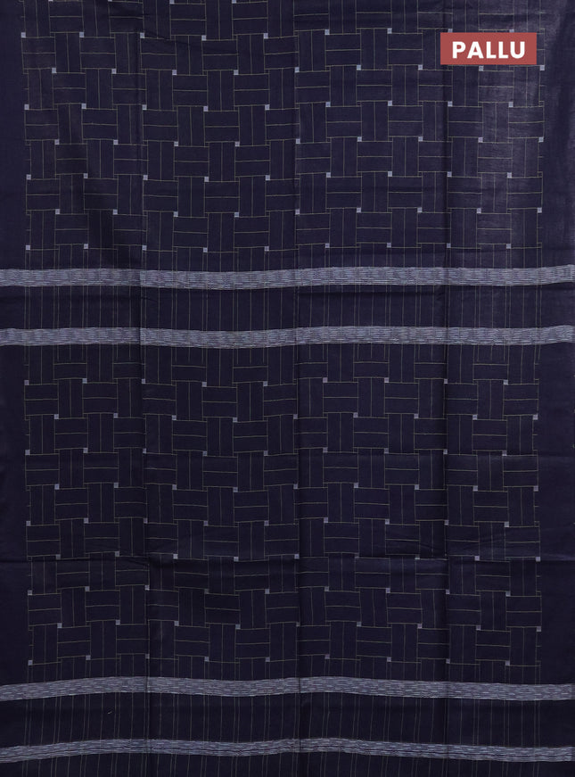 Semi bamboo saree navy blue with allover thread weaves in borderless style