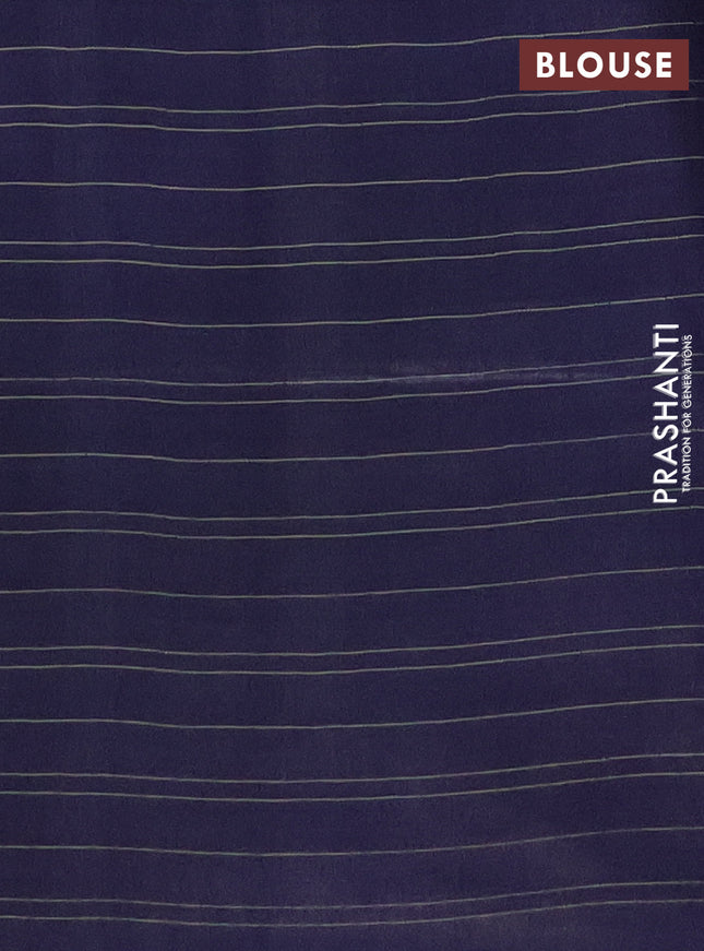 Semi bamboo saree navy blue with allover thread weaves in borderless style