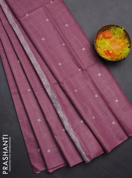 Semi bamboo saree mauve pink with allover thread weaves in borderless style