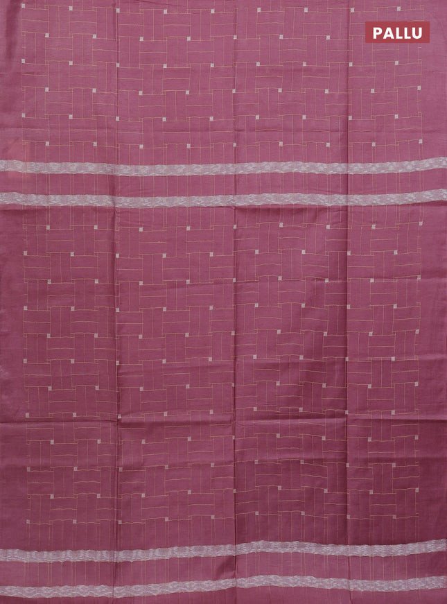 Semi bamboo saree mauve pink with allover thread weaves in borderless style