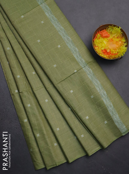Semi bamboo saree light green with allover thread weaves in borderless style