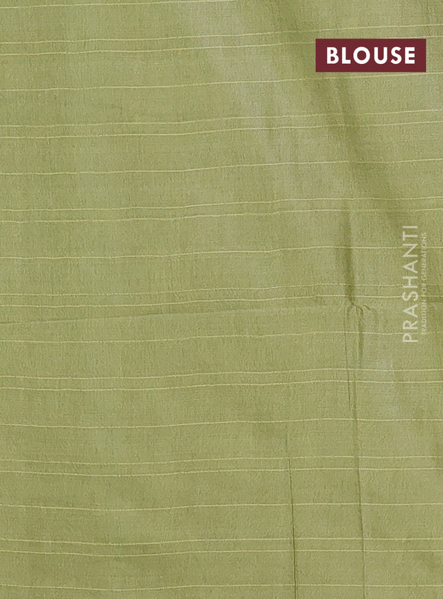 Semi bamboo saree light green with allover thread weaves in borderless style
