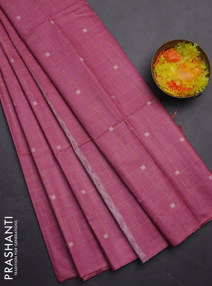 Semi bamboo saree pink shade with allover thread weaves in borderless style
