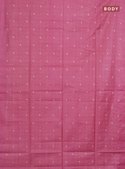 Semi bamboo saree pink shade with allover thread weaves in borderless style