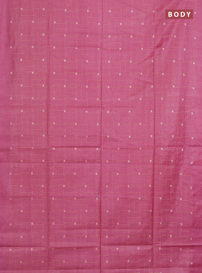 Semi bamboo saree pink shade with allover thread weaves in borderless style