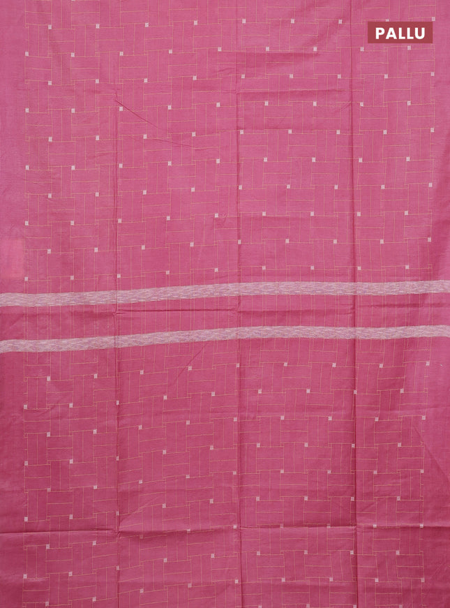 Semi bamboo saree pink shade with allover thread weaves in borderless style