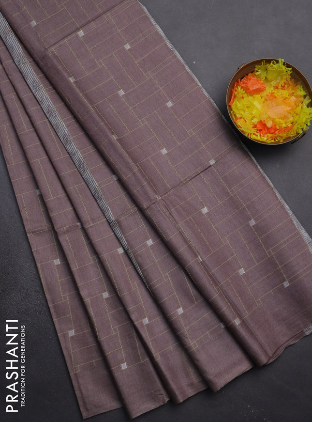 Semi bamboo saree brown shade with allover thread weaves in borderless style