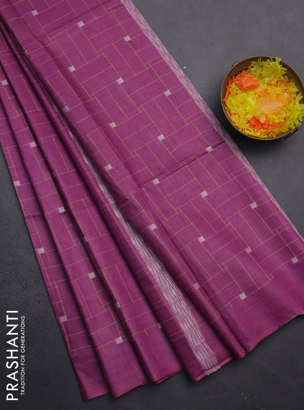 Semi bamboo saree magenta pink with allover thread weaves in borderless style
