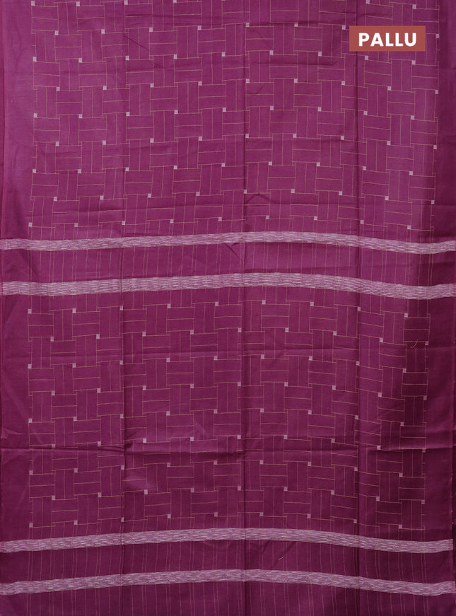Semi bamboo saree magenta pink with allover thread weaves in borderless style