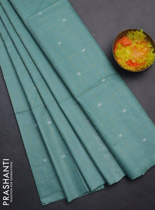 Semi bamboo saree pastel blue with allover thread weaves in borderless style