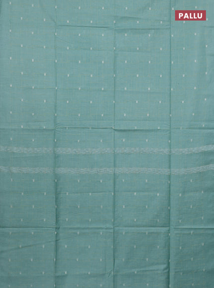 Semi bamboo saree pastel blue with allover thread weaves in borderless style