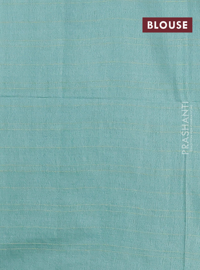 Semi bamboo saree pastel blue with allover thread weaves in borderless style