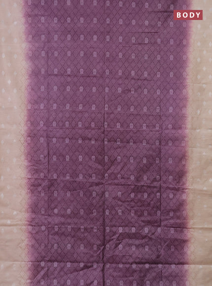 Semi bamboo saree wine shade and sandal with allover thread weaves and sequin work pallu