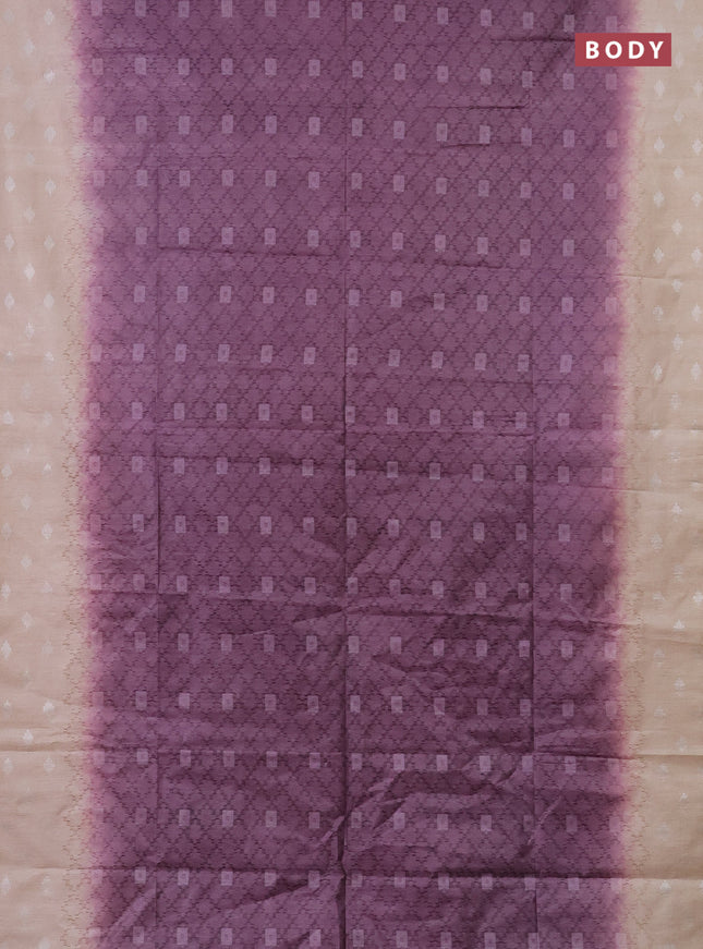 Semi bamboo saree wine shade and sandal with allover thread weaves and sequin work pallu