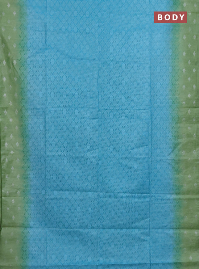 Semi bamboo saree light blue and pastel green with allover thread weaves and sequin work pallu