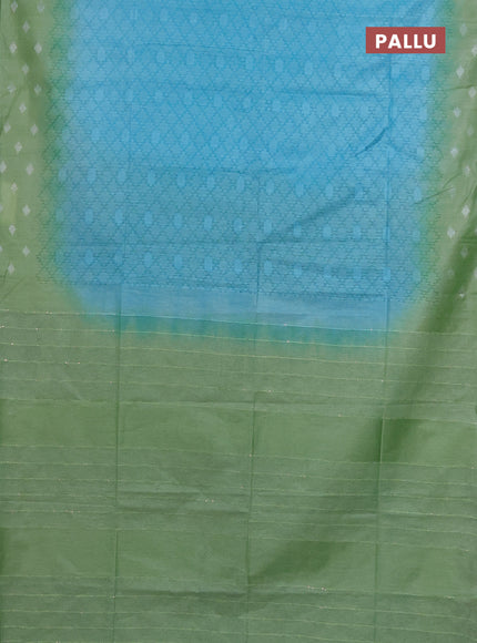 Semi bamboo saree light blue and pastel green with allover thread weaves and sequin work pallu