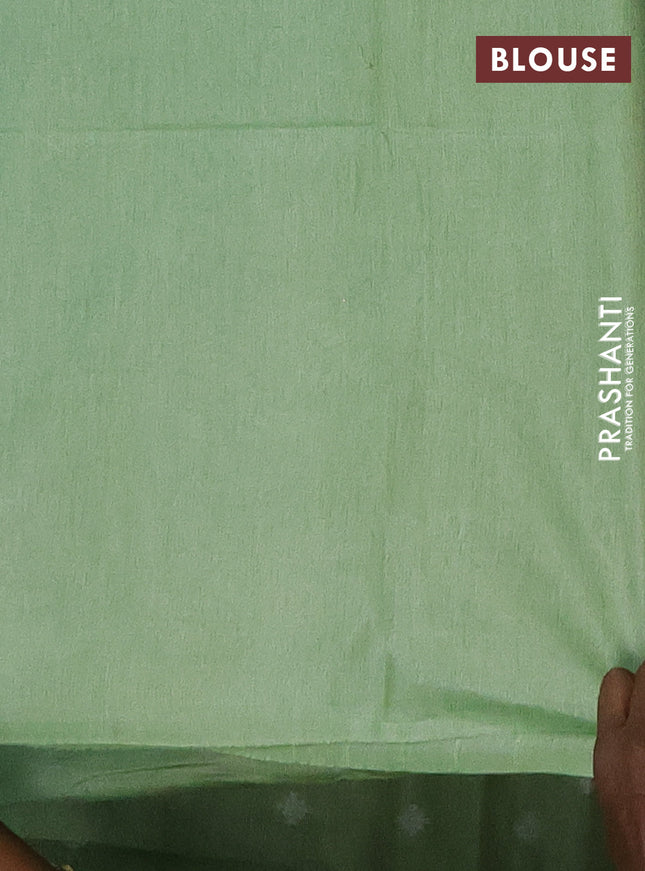 Semi bamboo saree light blue and pastel green with allover thread weaves and sequin work pallu