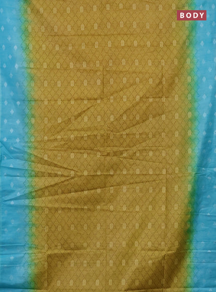 Semi bamboo saree yellow and teal blue with allover thread weaves and sequin work pallu